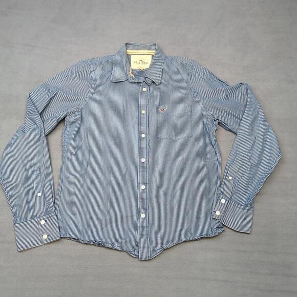 Hollister Button Up Shirt Men's Extra Large Striped Blue XL Pocket Long Sleeve - Picture 1 of 9